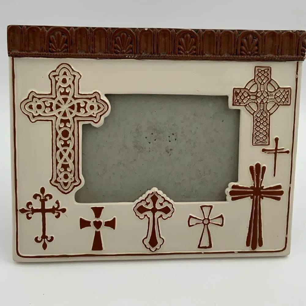 2008 The Encore Group Spiritual Harvest Glazed Cross Creme Frame 4 x 6
